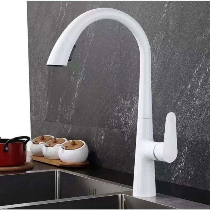Küchenarmatur Mit Ausziehbarer Brause - Weiß - 360° Drehbar - Messing - 60 Cm Ausziehbare Brause