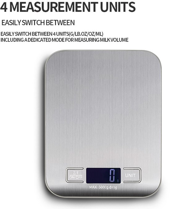 Digitale Küchenwaage – 5 Kg Tragkraft – Präzision 1 G – Lcd-display – Zum Kochen Und Backen – Weiß