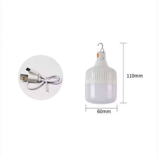 Campinglampe 1 Stück Wiederaufladbar Led-zeltlampe Glühbirne Zum Aufhängen 3 Leuchtmodi Mit Haken Für Camping Und Wandern Weiß 30-watt-upgrade