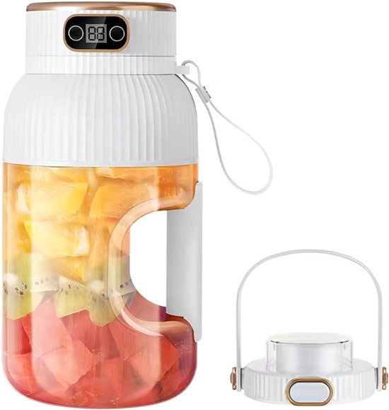 Kabelloser, Tragbarer Standmixer Mit Doppeldeckel Und Digitalanzeige Wiederaufladbar, Mit 10 Klingen, Für Smoothies Und Frische Säfte, Weiß