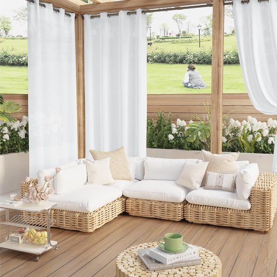Halbtransparente Outdoor-vorhänge Für Terrasse Weiß Lichtdurchlässig Wasserdicht Mit Ösen Für Balkon Garten Veranda 132 Cm B X 213 Cm H 2 Stück