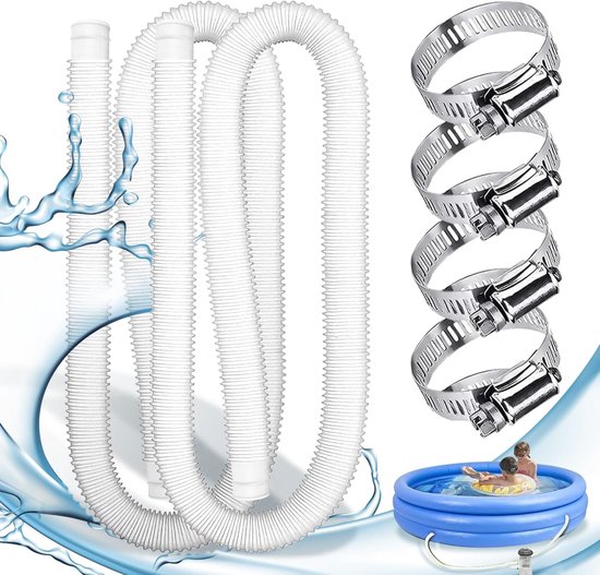 Poolschlauch - 2-teiliges Set, 32 Mm, Mit 4 Metallklemmen, Geeignet Für Aufstellpools, Whirlpools, Filterpumpen (weiß)
