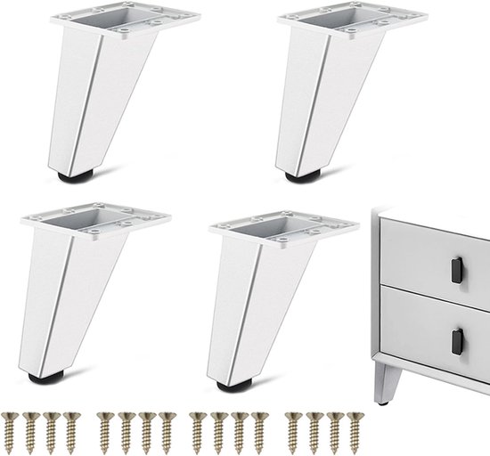 4-teiliges Set Verstellbarer Möbelfüße Aus Weißem Metall (10 Cm) – Feineinstellung 0-5 Mm, Abgewinkeltes Design Mit Schrauben, Geeignet Für Sofa, Bett, Schrank Und Kommode