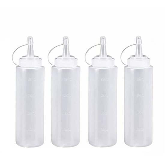 4 Stück 200 Ml Dosierflasche Quetschflasche Saucenflasche Garnierflasche Kunststoff Weiß Mit Ausgießer Auslaufsichere Deckel Mit Markierungen Für