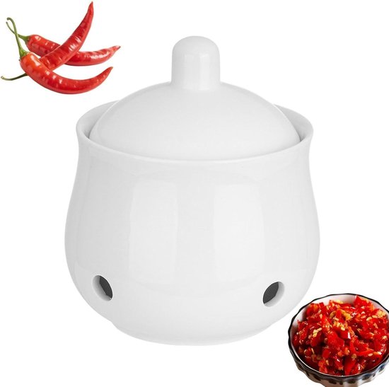 Knoblauch-vorratsglas – Zwiebel-vorratsglasdeckel – Aufbewahrung Für Küchenprodukte – Belüftete Keramik – 18,5 X 13,8 X 13,6 Cm – Weiß