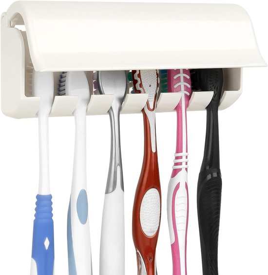 Zahnbürsten-organizer – Zahnbürstenhalter – Hygienische Aufbewahrung – Mit Deckel – 6 Fächer – Weiß