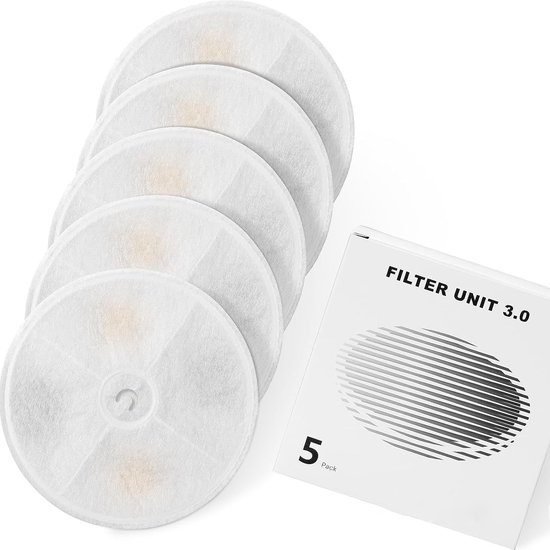 5 Filter Für Katzenbrunnen – 3-lagiges Filtersystem – Aktivkohle & Kokosnuss – Wasserenthärter – Weiß