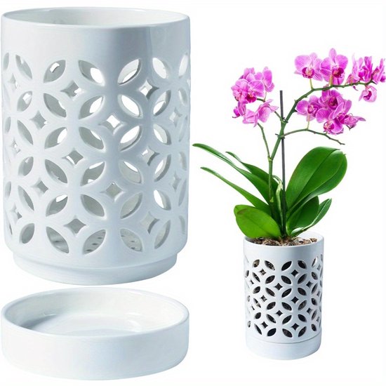 Orchideentopf 10 Cm Orchideentopf Mit Löchern Und Untersetzer Zum Umtopfen Atmungsaktiver Orchideentopf Mit Schlitzen Blumentopf Weißes Weiß