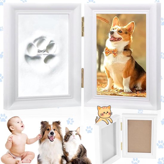 Allecta - Holz-pfotenabdruck-set Für Hund Und Katze - Fotorahmen Mit Stempelset - Weiß - Wanddekoration.