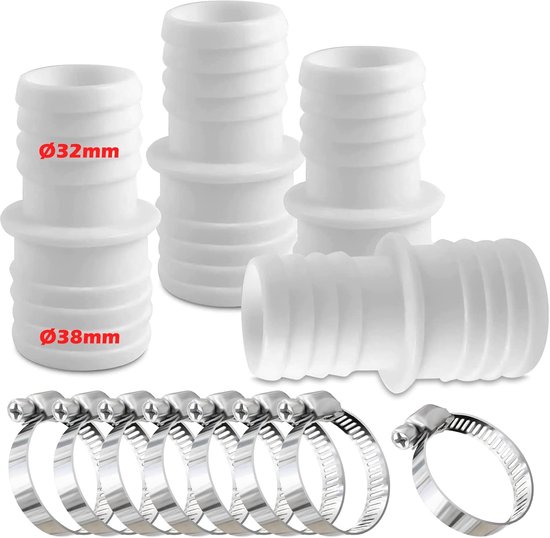 4 Sets Poolschlauchverbinder Schlauchverbinder Mit Klemmen Durchmesser 32 Mm Bis 38 Mm Mit 8 Schlauchklemmen Poolschlauchadapter Schlauchadapter