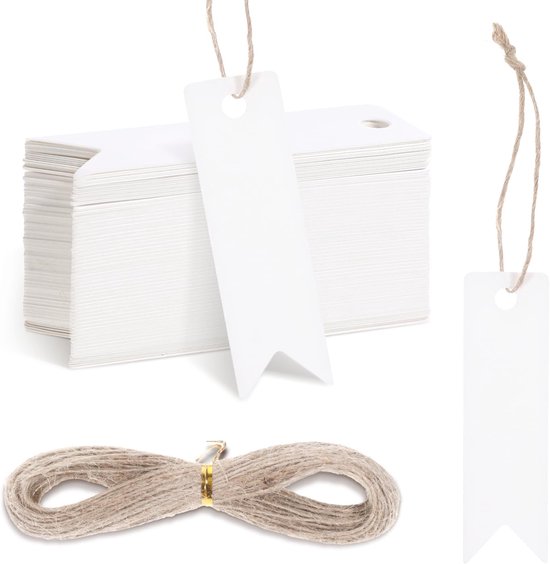 100 Geschenkanhänger – 2 X 7 Cm Kraftpapier Mit 20 M Juteschnur – Blanko-geschenkkarten Zum Beschriften, Für Hochzeiten, Bastelarbeiten, Weihnachten, Weiß