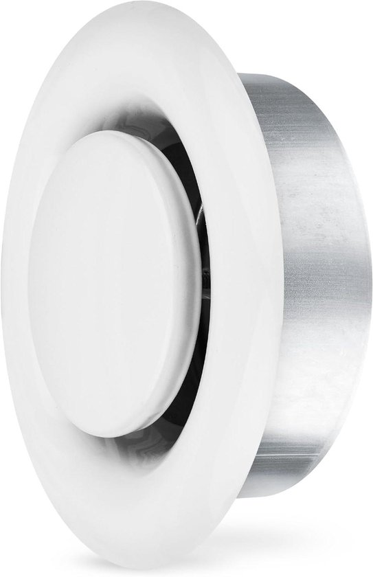 Tvsa Deckenlüftungsventil 150 Mm, Weißes Lüftungsgitter Mit Montagerahmen, Stahlblech, Stufenlose Luftstromregelung, Robust, Langlebig, Weiß Ral 9016