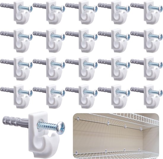 Weiße Wandclips – Drahtregalclips – Regalbefestigung – Robustes Kunststoffmaterial – 2,8 X 1,3 X 1,5 Cm – Weiß