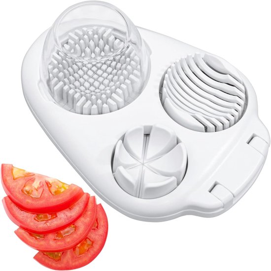 3-in-1 Eierschneider Aus Edelstahldraht – Geeignet Für Erdbeeren/tomaten – Abnehmbares Schneidebrett – Lebensmittelecht (weiß)