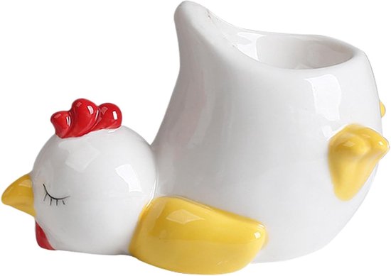 Eierbecher-set – Huhn Und Ente – Frühstückspräsentation – Geformte Keramik – 9,4 X 10,8 Cm – Weiß