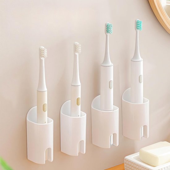Elektrischer Zahnbürstenhalter Fürs Badezimmer Bürstenkopfhalter Selbstklebender Wandhalter Zahnbürstenhalter Zahnbürstenorganizer 4 Teilig Weiß