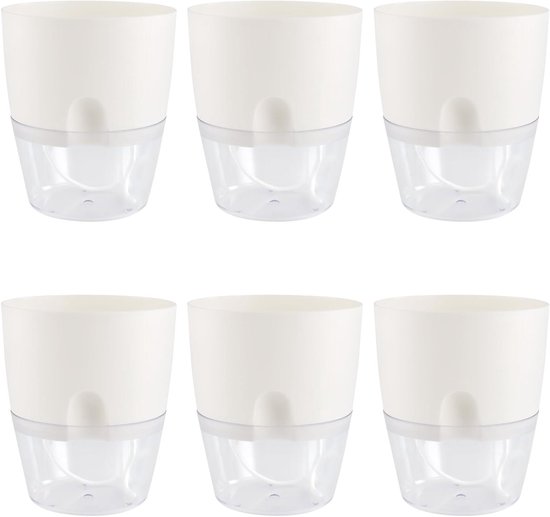 Weiße, Selbstbewässernde Blumentöpfe (15 Cm) Mit Wasserreservoir Und Bewässerungssystem Für Zimmerpflanzen, 6er-set