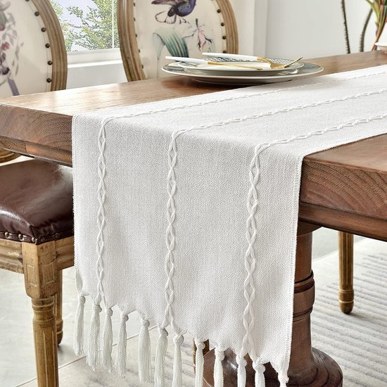 Allecto - Tischläufer - Baumwoll-leinen - Weiß - Geeignet Für Dinnerpartys - 120 Cm - Für Den Täglichen Gebrauch - Landhausstil