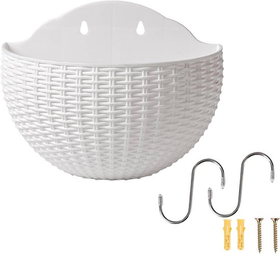 Halbrunder Wandblumentopf – Pflanzkorb Für Die Wand – Vertikaler Garten – Rattan-optik – 21 X 16,5 Cm – Weiß