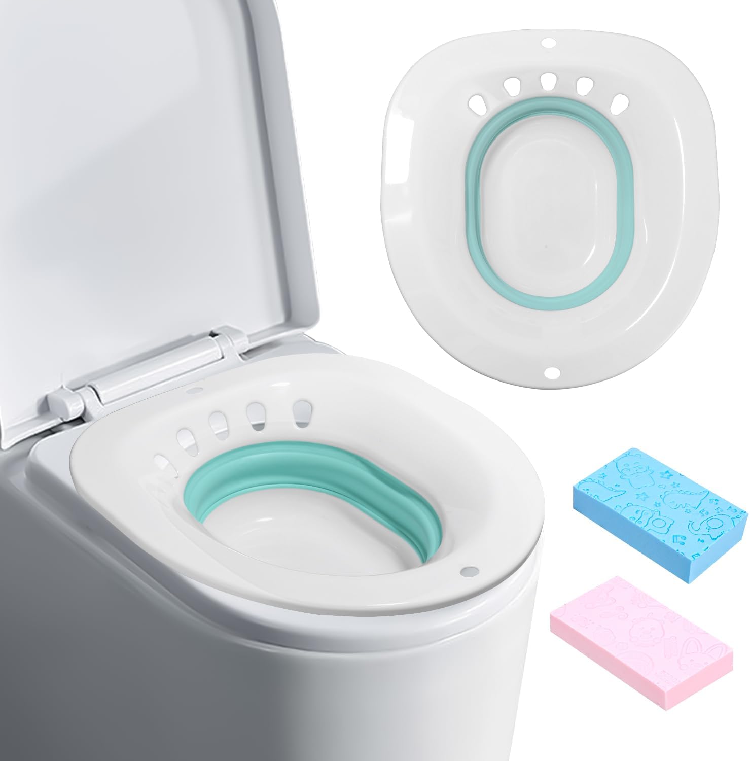 Abattant De Toilettes Pliable Avec Insert Bidet Et 2 Éponges De Nettoyage, Abattant De Toilettes Portable Pour Le Traitement Des Hémorroïdes, Les Soins Post-partum, Les Femmes Enceintes Et Les Personn
