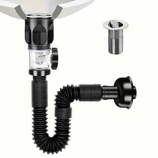Siphon Mit Ablaufgarnitur, Waschbeckenstöpsel, Badezimmer-waschbeckensiphon, Platzsparender Küchenspülensiphon – Weiß