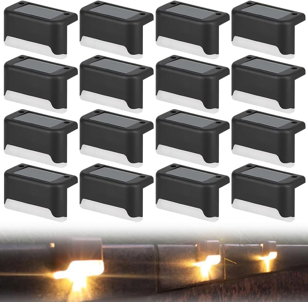 Set Mit 16 Weißen Solar-treppenleuchten Für Den Außenbereich, Led-beleuchtung Für Außentreppen, Stufen Und Zäune