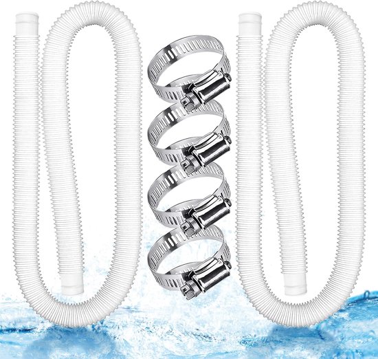 Poolschlauch – 2-teiliges Set, 32 Mm, Weiß, Mit 4 Befestigungsclips, 149,9 X 3,2 Cm, Geeignet Für Aufstellpools