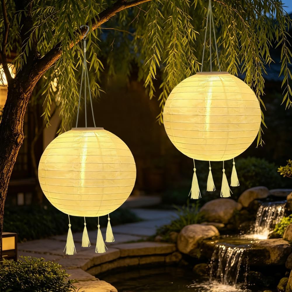 Solar-laternen Für Den Außenbereich, 2 Stück, 25 Cm, Wasserdicht, Zum Aufhängen Mit Quasten, Solar-laternen Für Terrasse, Garten, Hochzeiten Und Partys