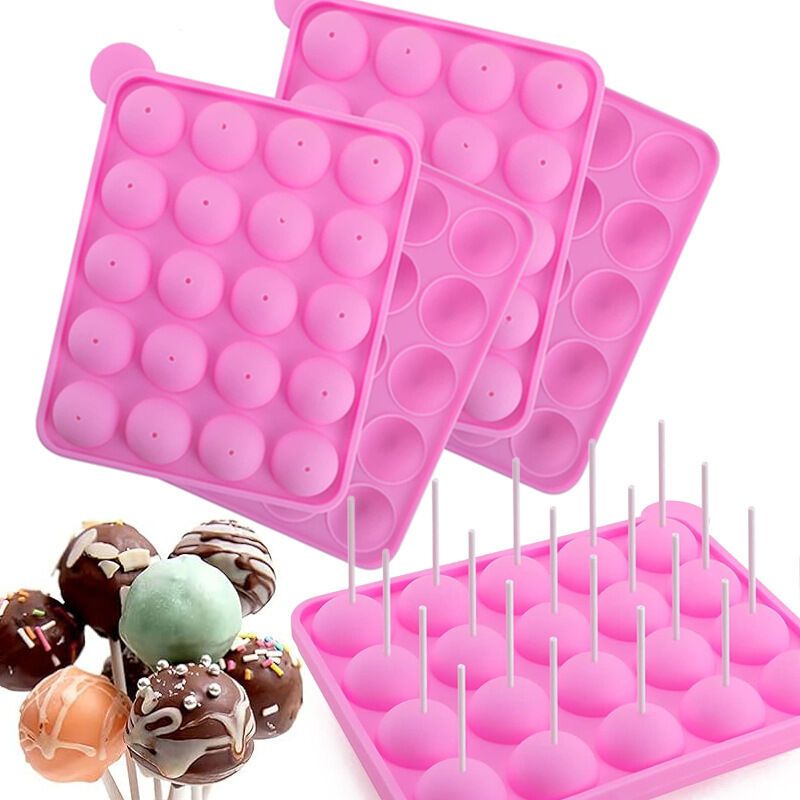 Set Mit 2 Cake-pop-formen, 20 Mulden, Silikon, Mit 40 Stielen, Rosa