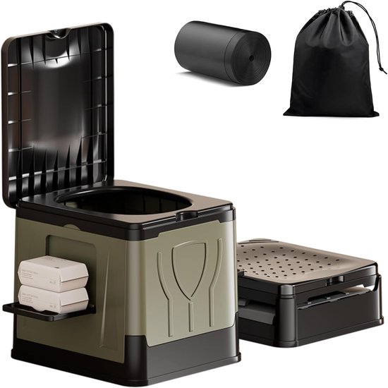 Mobile Campingtoilette 30 Liter – Faltbare, Tragbare Toilette Mit Handyhalterung Und 12 Taschen Für Unterwegs