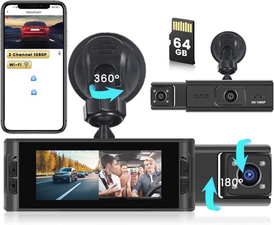 Kabellose Wlan-dashcam Mit 64 Gb Sd-karte – Fhd 1080p Autokamera Mit Bewegungserkennung Und Loop-aufnahme
