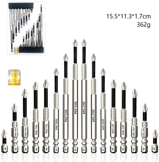 K5 Rutschfeste Phillips Schraubendreherbits, Extra Hart, Hohe Härte, Schlagfest, Für Elektrische Bohrmaschinen, Elektroschrauber Set (19 Teilig)