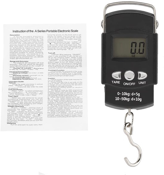 Tragbare Digitale Waage 50 Kg X 10 G Mit Haken Und Maßband – Lcd-display