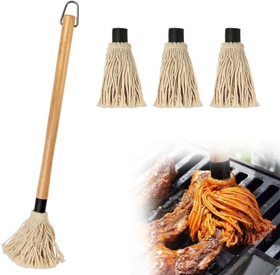 Professioneller Bbq-marinierpinsel Mit Holzgriff Und 3 Ersatzköpfen Zum Grillen Und Braten