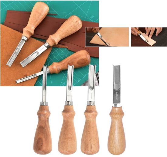 Ein Vierteiliges Set Lederschälmesser Geeignet Für Die Lederbearbeitung Mit Vier Klingen Unterschiedlicher Breite Holzgriffen Und Robusten Edelstahl