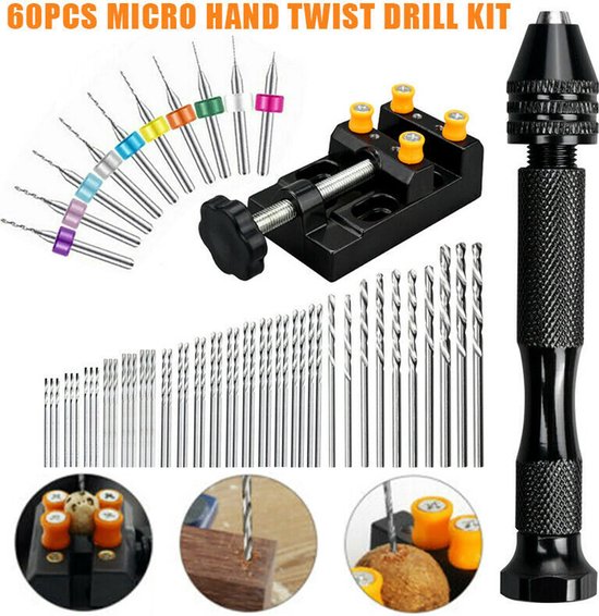Diese Mini-handbohrmaschine Wird Mit 60 Spiralbohrern Geliefert Und Eignet Sich Für Holzarbeiten, Modellbau, Schmuckherstellung Und Bastelprojekte.