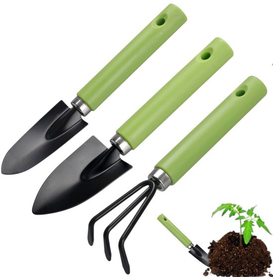 3-teiliges Gartenwerkzeug-set Grün Enthält Breite Schaufel Spitzschaufel Und Rechen Mini-gartenwerkzeug Mit Griffen Geeignet Für Gartenarbeit Und