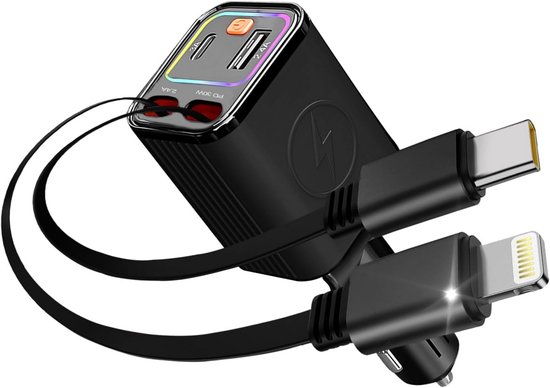 Einziehbares 4-in-1-autoladegerät Mit Usb-c Pd 30w Und Kabeln (typ C & Lightning)