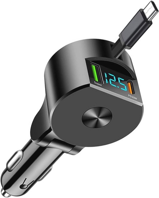 3-in-1-autoladegerät Mit Einziehbarem Kabel Und Schnellladefunktion