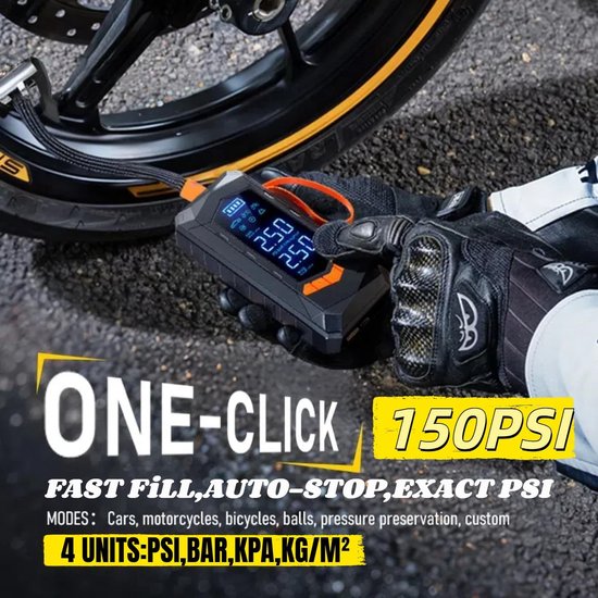 Tragbare Reifenpumpe Mit Dual-display Intelligenter 150-psi-luftkompressor Für Autos Motorräder Fahrräder Und Bälle 6000-mah-akku Led-licht 12
