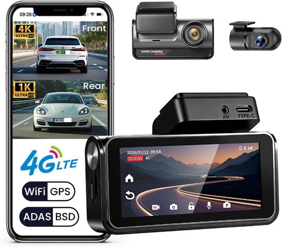 4g Lte 4k Integrierte Autokamera – Front- Und Rückkamera – Mit Adas Bsd Dvr – Unterstützt App-steuerung Über Wlan – Mit Gps-videorekorder – Nachtsicht