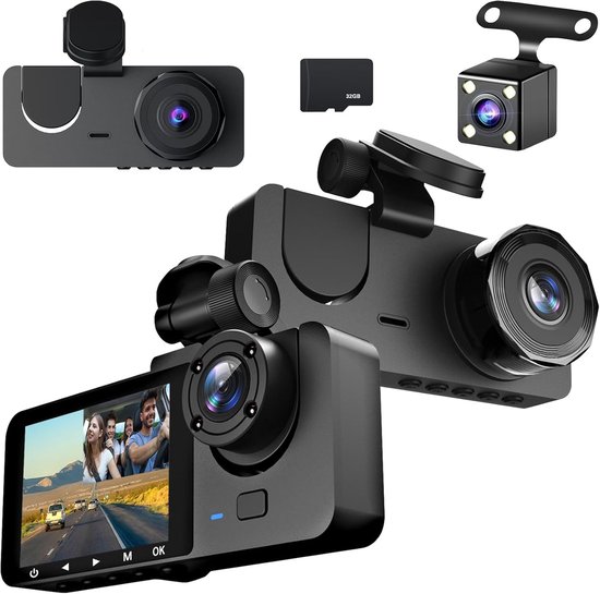 Dashcam Mit 1080p-auflösung Für Front Rück Und Innenraum Inklusive 32-gb-sd-karte Parküberwachung Bewegungserkennung 170 Weitwinkel 3 Kanäle 24