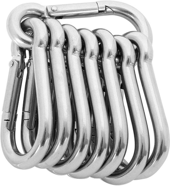 Set Mit 8 Edelstahl-karabinern 80 X 8 Mm Mit Sicherheitsverschluss Robuste Karabiner Für Outdoor Klettern Und Camping Mit Einer Tragkraft Von 230
