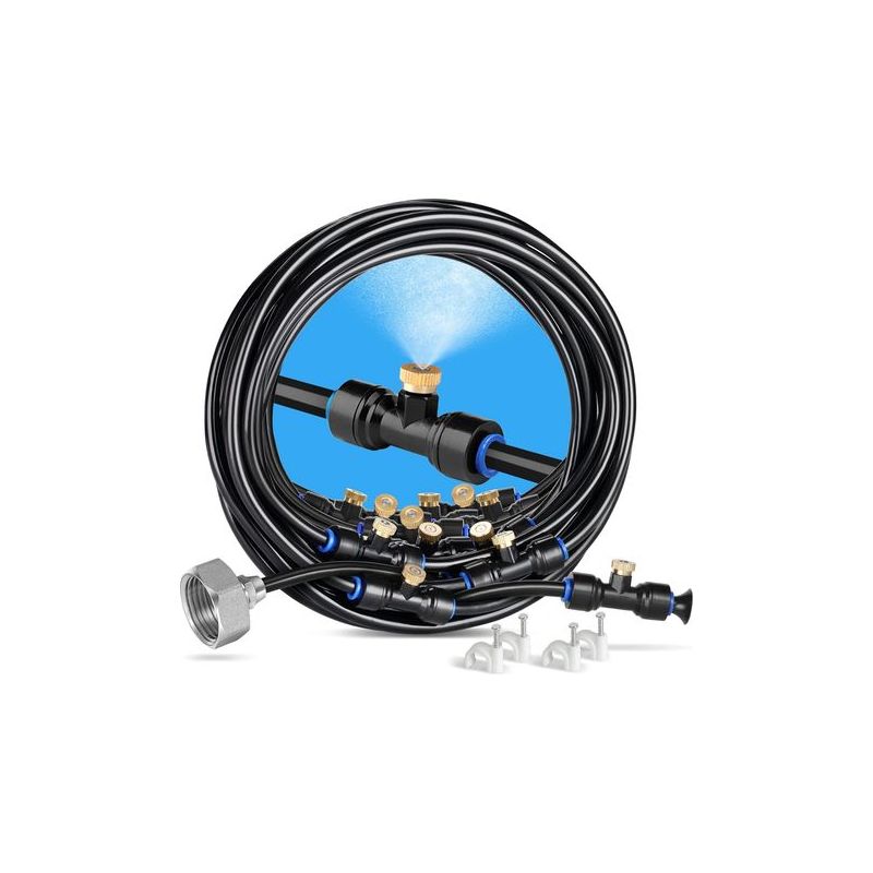 Terrassen-sprühsystem, 18 M Langes, Vormontiertes Sprühsystem Für Den Außenbereich Mit 20 Düsen Und 3/4"-messingadapter, Kühlsystem Für Terrasse, Garten Und Gewächshaus