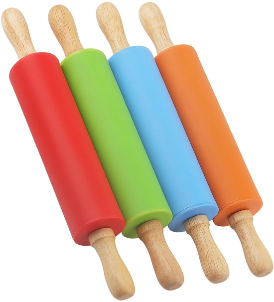 Mini-nudelholz Aus Holz – Antihaft-silikon – 4 Stück