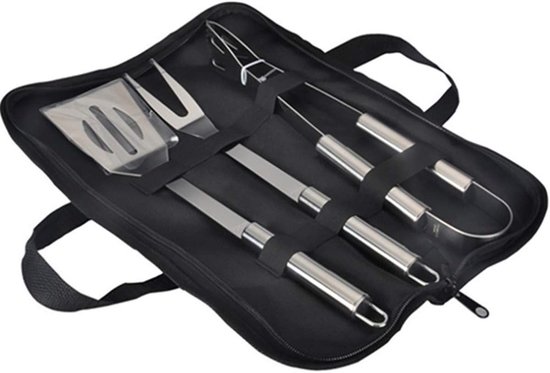 Grillbesteck-set – Grillzubehör Aus Edelstahl – 3-teilig – Inklusive Tragetasche