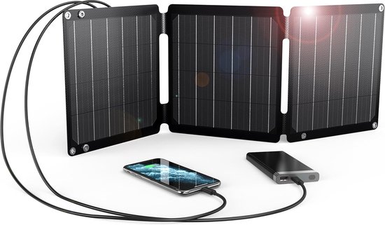 Tragbares 21-w-solarladegerät Mit Usb-a- Und Usb-c-anschluss, Wasserdichtes, Faltbares Solarpanel Für Camping Und Notstromversorgung