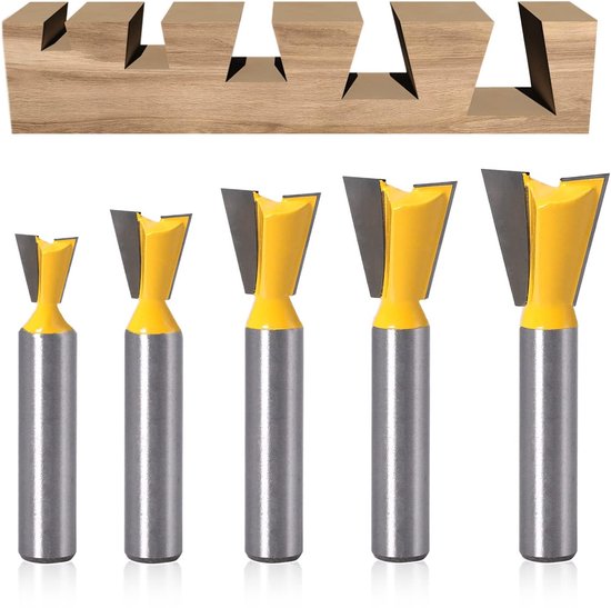 Dailygoody – Schwalbenschwanzfräser-set – Planfräser – 5-teilig – 8 Mm Schaft – Holzbearbeitung – Ideal Für Präzises Arbeiten