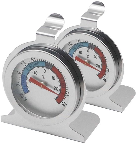 Dailygoods Präzises Kühlschrankthermometer Mechanisches Thermometer Edelstahlthermometer 2 Stück Temperaturbereich Glaslinse Gefrierschrankthermo