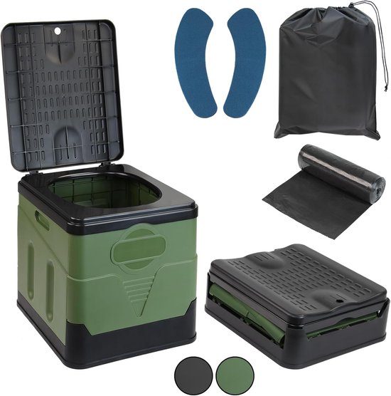 Faltbare Campingtoilette 150 Kg – Mobile Toilette Mit 12 Toilettenbeuteln – Stabil Und Tragbar – Grün/schwarz